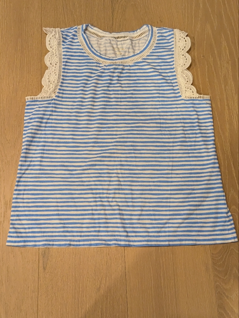 Blue Striped Lace-Trim Tank Top